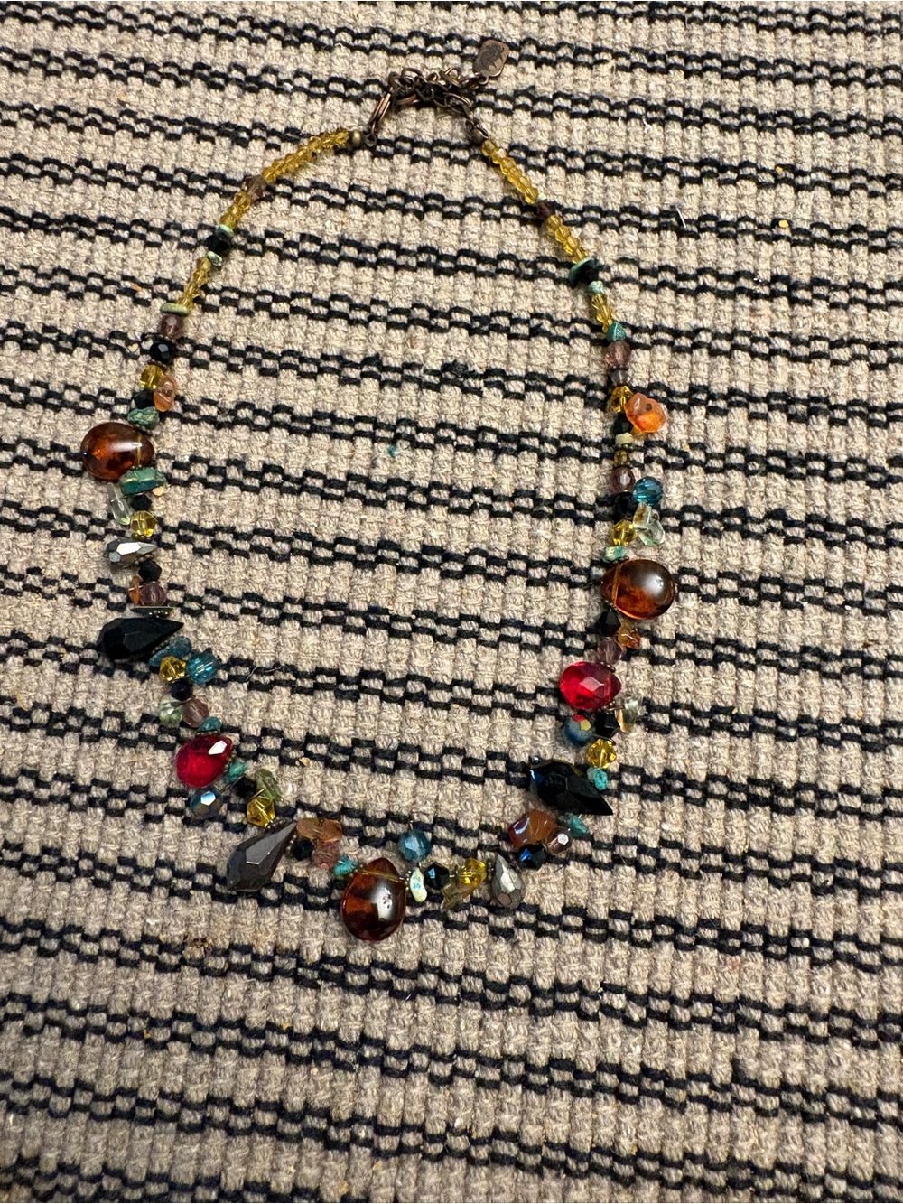 Source Unknown Multicolor Beaded Necklace with Red and Amber Accents